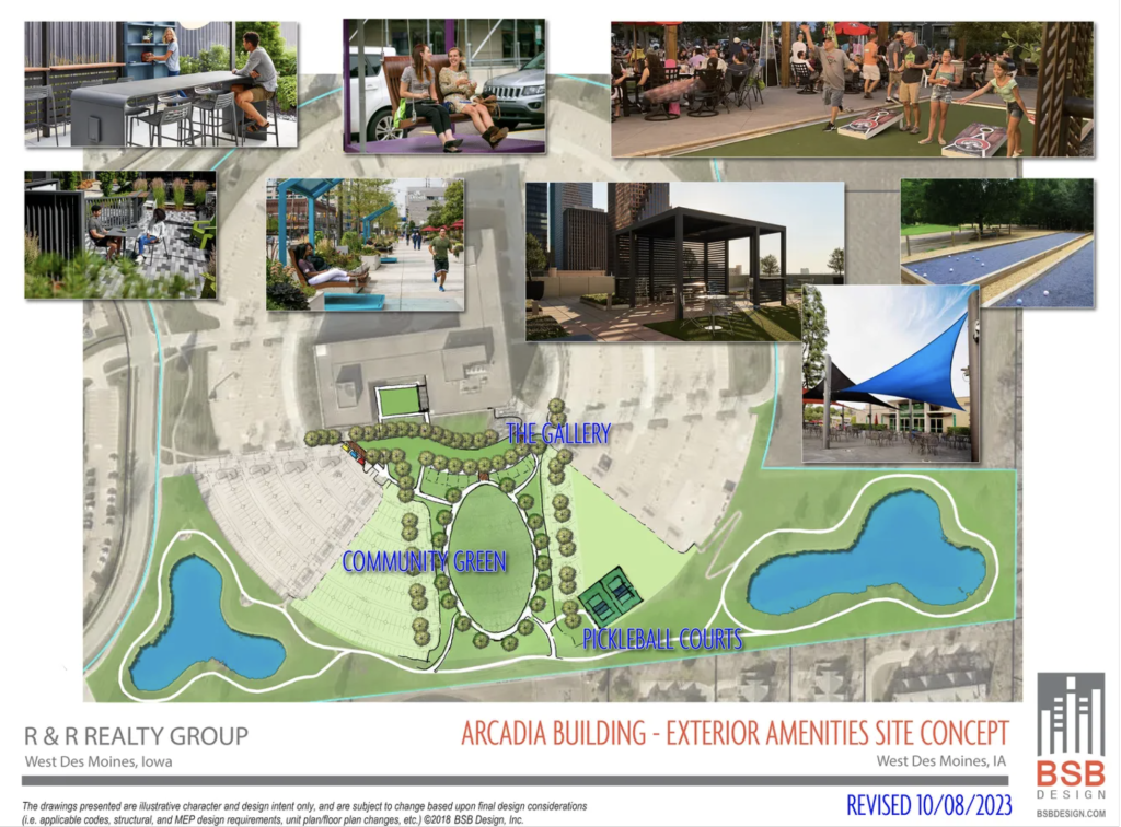 The City of West Des Moines and the ITA Group work together to select the Arcadia Building. This is a concept of the site.